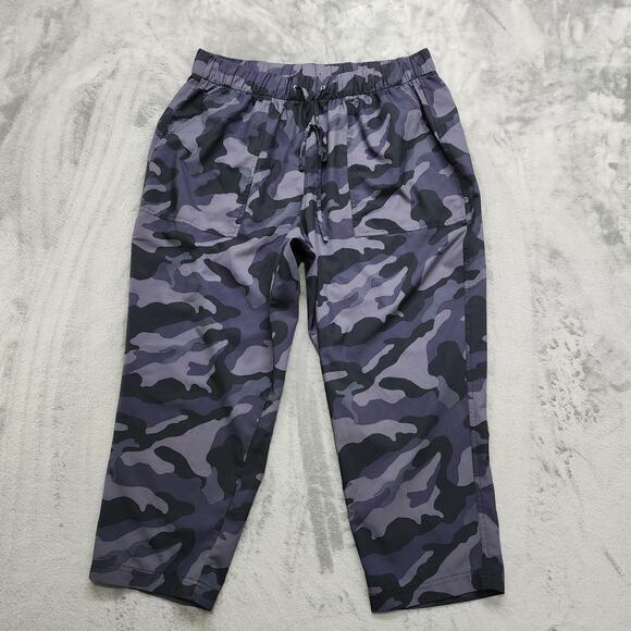 Old Navy Pants Womens XL Gray Camo High Rise Pull On Drawstring Crop Tapered - Picture 1 of 10